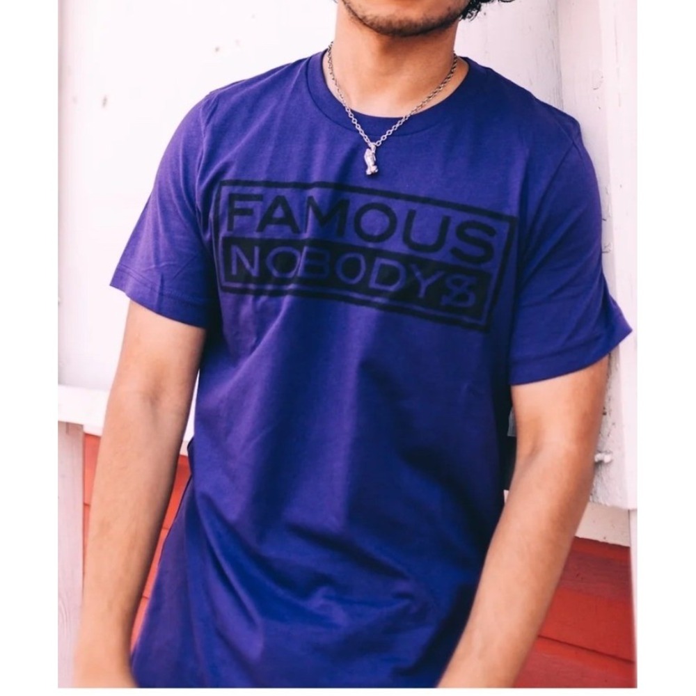 New Famous Nobodys Statement Tee Shirt S Purple Graphic Logo Cotton Streetwear